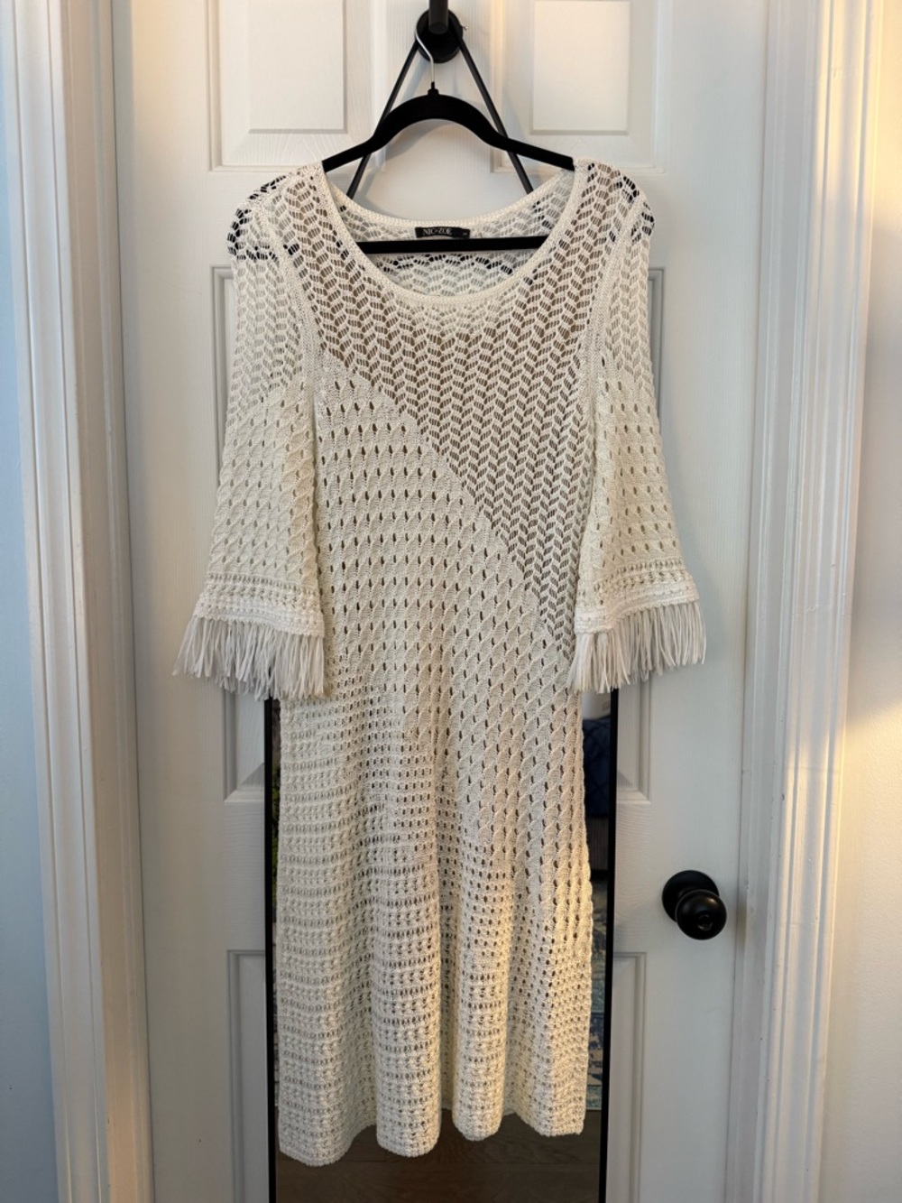 Cream Crochet Fringe Sleeve Dress